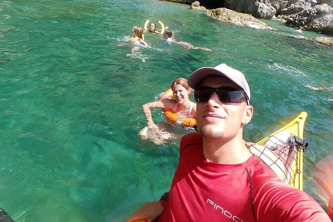 Amalfi Coast : Kayak-Snorkeling tour Pandora Cave & Hidden beach - Snorkeling + beach breaks: fruit, swim, and small comforts that help