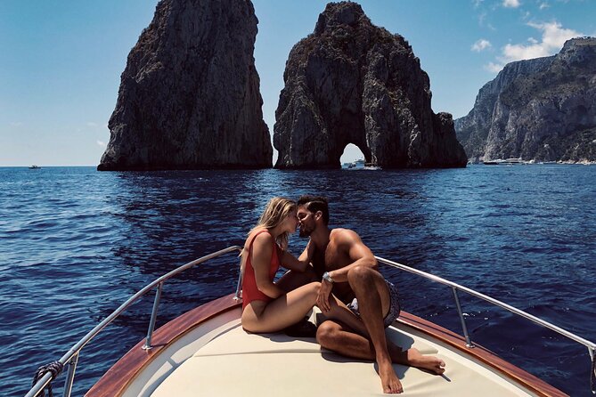 Full day on a private boat to discover Capri - Board setup: towels, shower, snorkeling gear, and Bluetooth music
