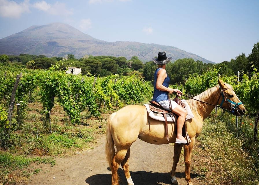 Pompeii: Ruins Tour and Mount Vesuvius Horseback Ride - Lunch and wine tasting on a terrace: how the food portion is set up